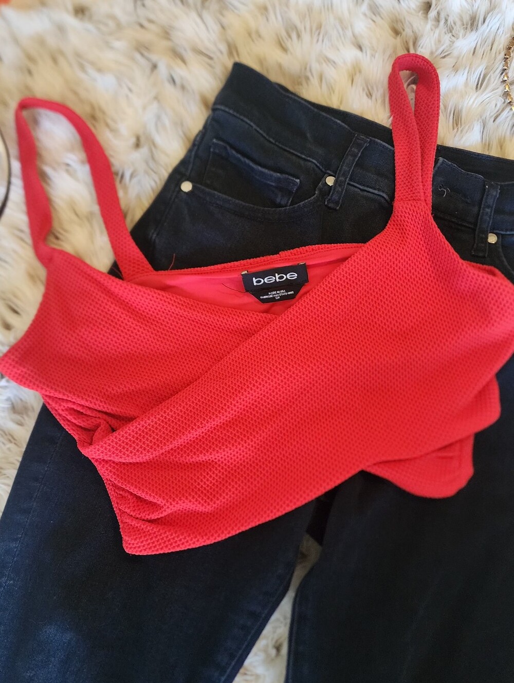 bebe Red Twist-Front Crop Top